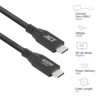 ACT USB4 20Gbps 240W USB Type-C laidas 1 m juodas