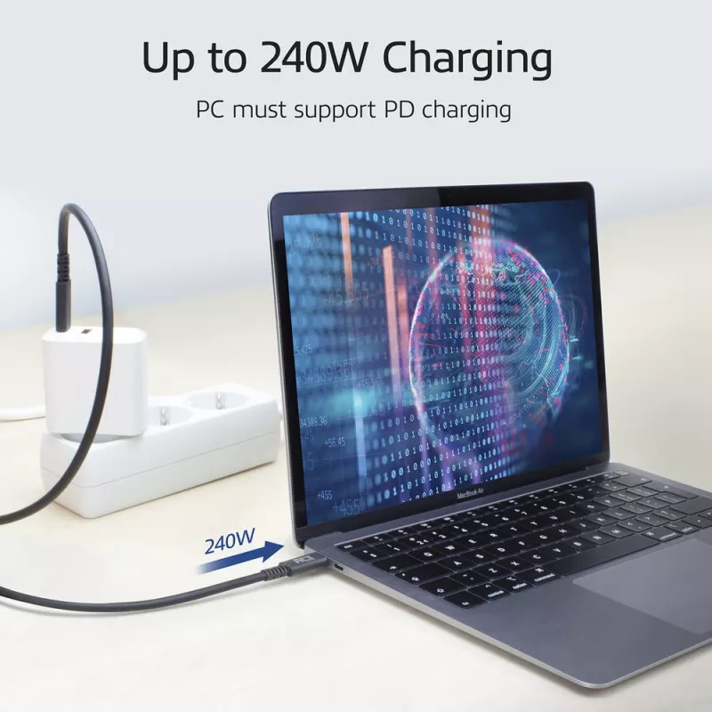 ACT USB4® 40Gbps 240W USB Type-C® laidas, USB-IF sertifikuotas, 0,8 metro