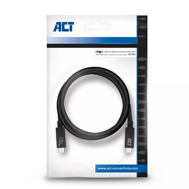 ACT USB4® 40Gbps 240W USB Type-C® laidas, USB-IF sertifikuotas, 0,8 metro