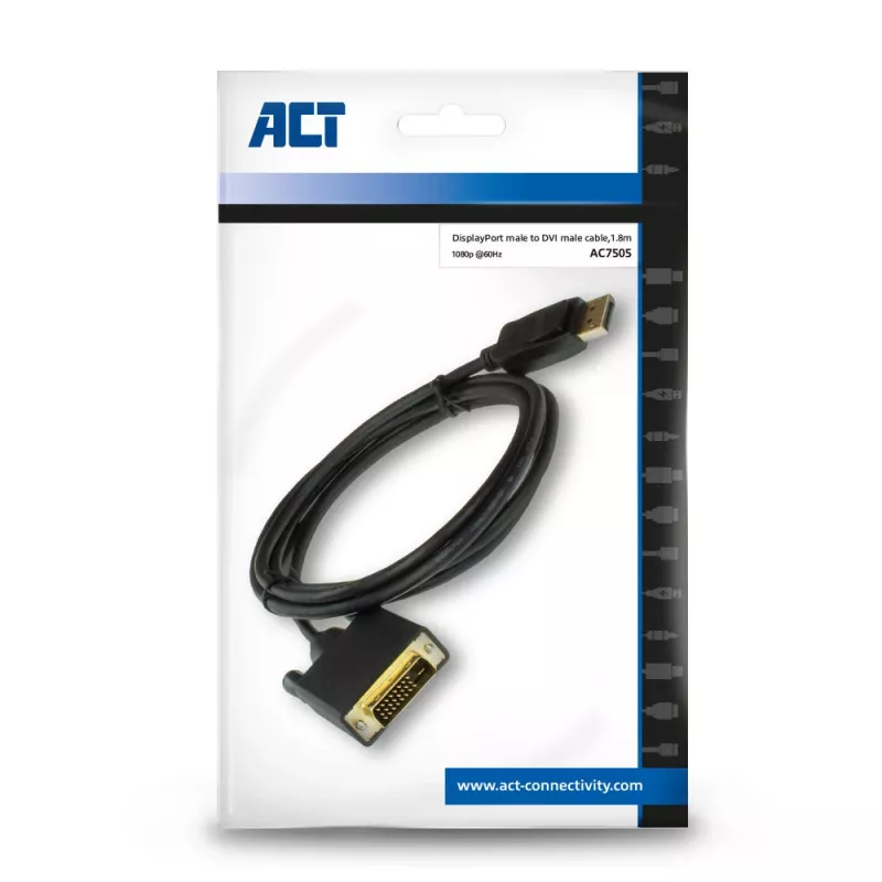 DisplayPort į DVI adapterio kabelis ACT AC7505 1.8 m