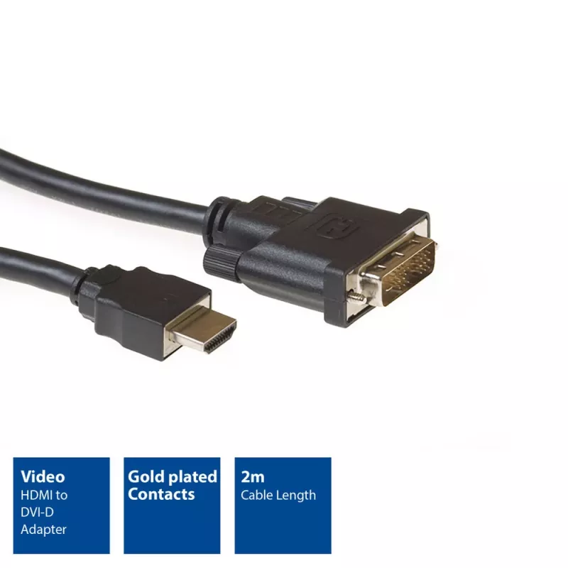 ACT 2 metrų HDMI į DVI-D adapterio laidas, HDMI A kištukas - DVI-D vienos jungties kištukas 18+1