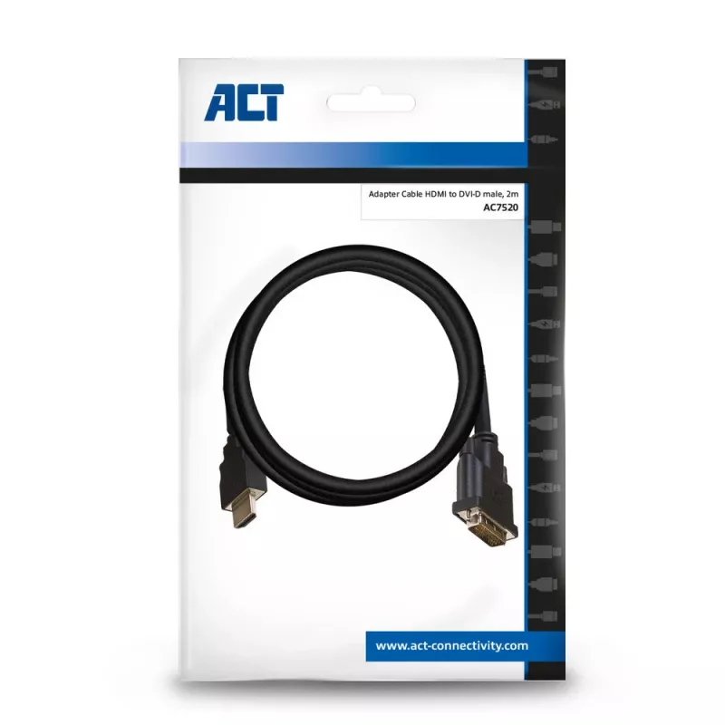 ACT 2 metrų HDMI į DVI-D adapterio laidas, HDMI A kištukas - DVI-D vienos jungties kištukas 18+1