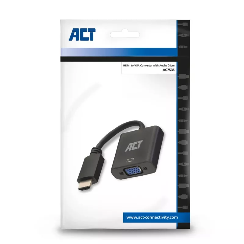 ACT 0,15 metro, HDMI-A kištukas į VGA lizdą adapteris, su garsu