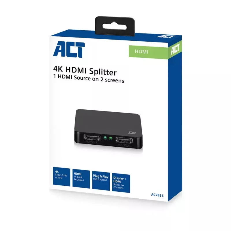 ACT 4K HDMI 1.4 skirstytuvas 2 prievadai 3840 x 2160 pikselių juodas