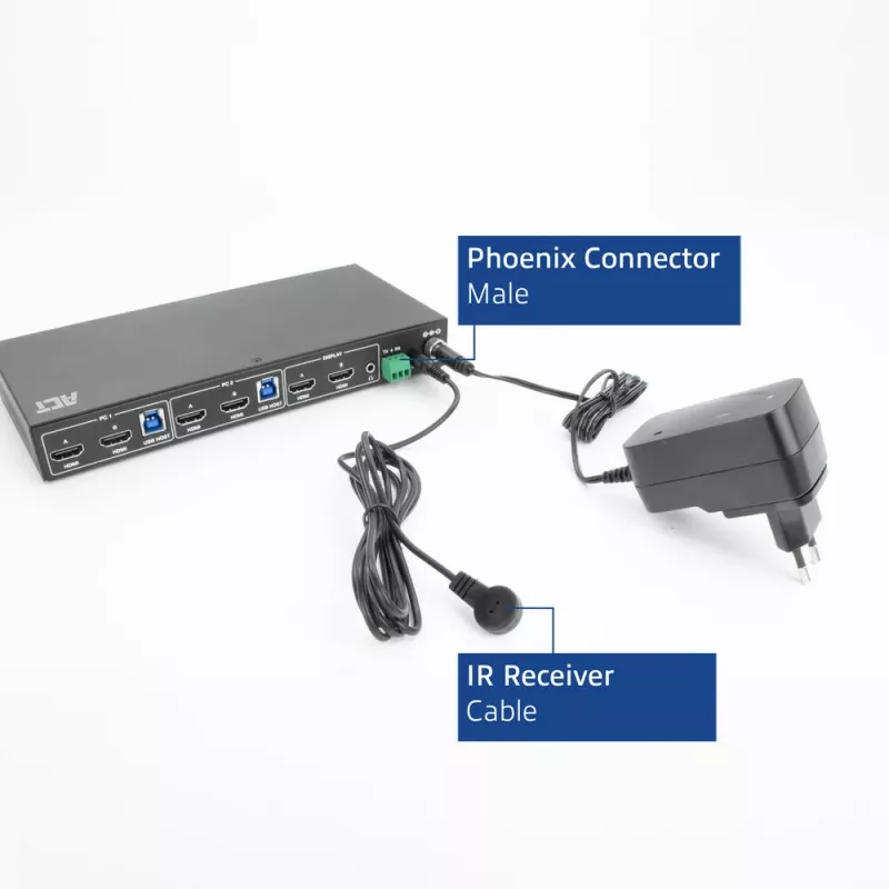 ACT 2 prievadų dvigubas HDMI 4K@60Hz KVM jungiklis, USB 3.2 Gen1 (USB 3.0)