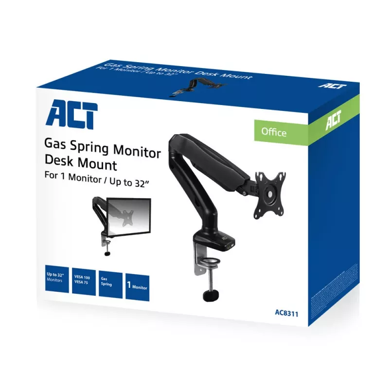 ACT dujinis monitoriaus laikiklis biurui juodas AC8311 spaustuvas/varžtinis 9 kg