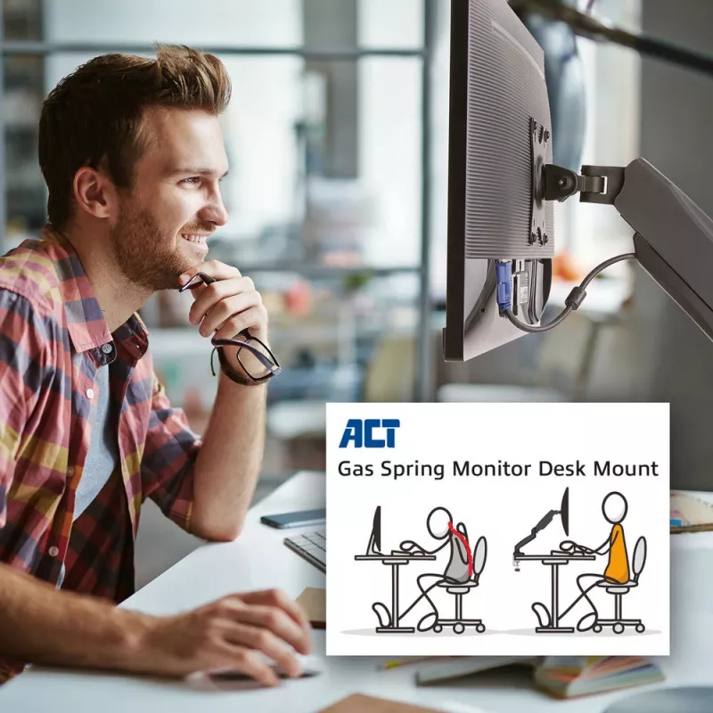 ACT dujinis monitoriaus laikiklis biurui juodas AC8311 spaustuvas/varžtinis 9 kg