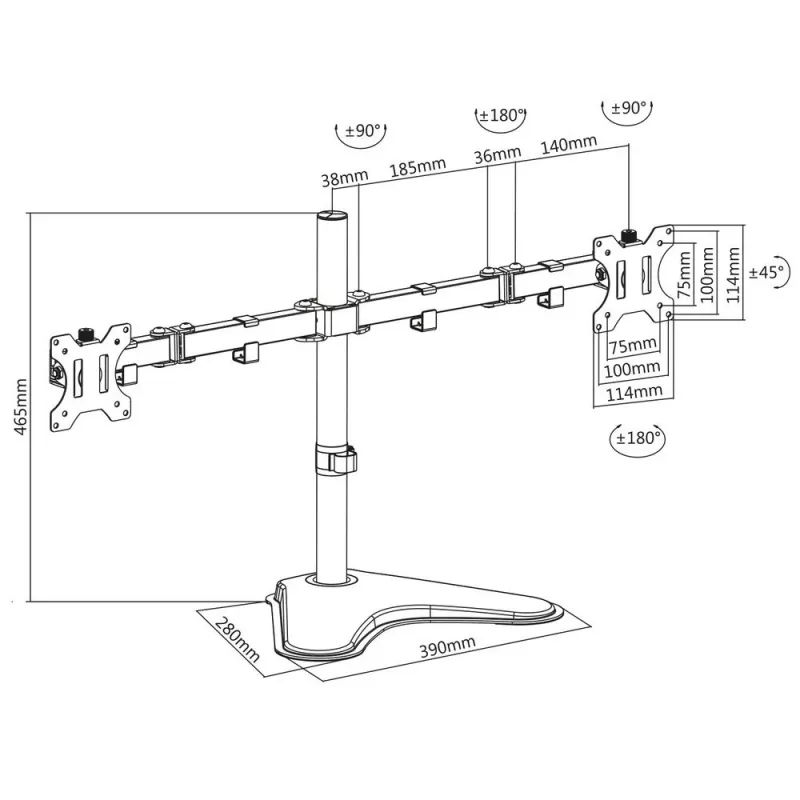 ACT laisvai pastatoma dviejų monitorių rankena AC8320, maks. svoris 16 kg, min. ekranas 33 cm, maks. ekranas 81,3 cm