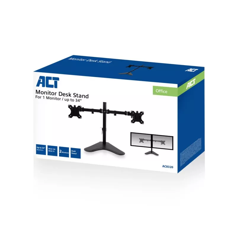 ACT laisvai pastatoma dviejų monitorių rankena AC8320, maks. svoris 16 kg, min. ekranas 33 cm, maks. ekranas 81,3 cm