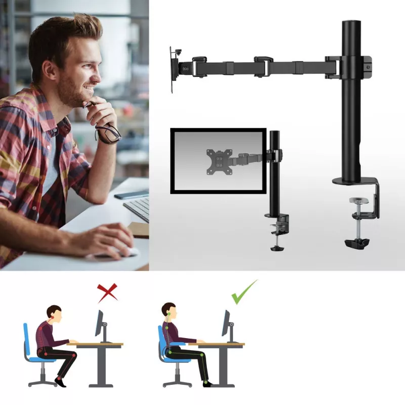 ACT vieno monitoriaus laikiklis biuro profesionalui, spaustuvas / varžtinis, 12 kg, 10–32 col.