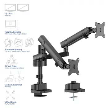 ACT Monitor arm 35 inch office solid pro, mechanical spring, 2 monitors