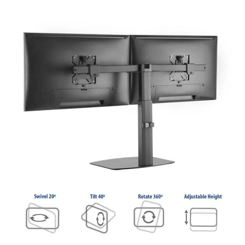 ACT monitoriaus stovas 27 inch biurui, laisvai stovintis su dujine spyruokle, skersiniu, 2 monitoriams
