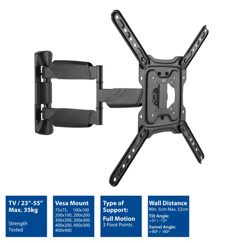 ACT Full Motion TV sieninis laikiklis 23 col. iki 55 col. VESA 35 kg