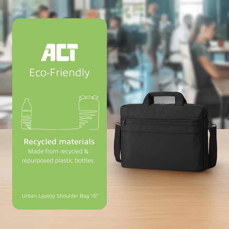 ACT Urban peties krepšys nešiojamiesiems kompiuteriams iki 16 colių, pagamintas iš perdirbtų plastikinių butelių