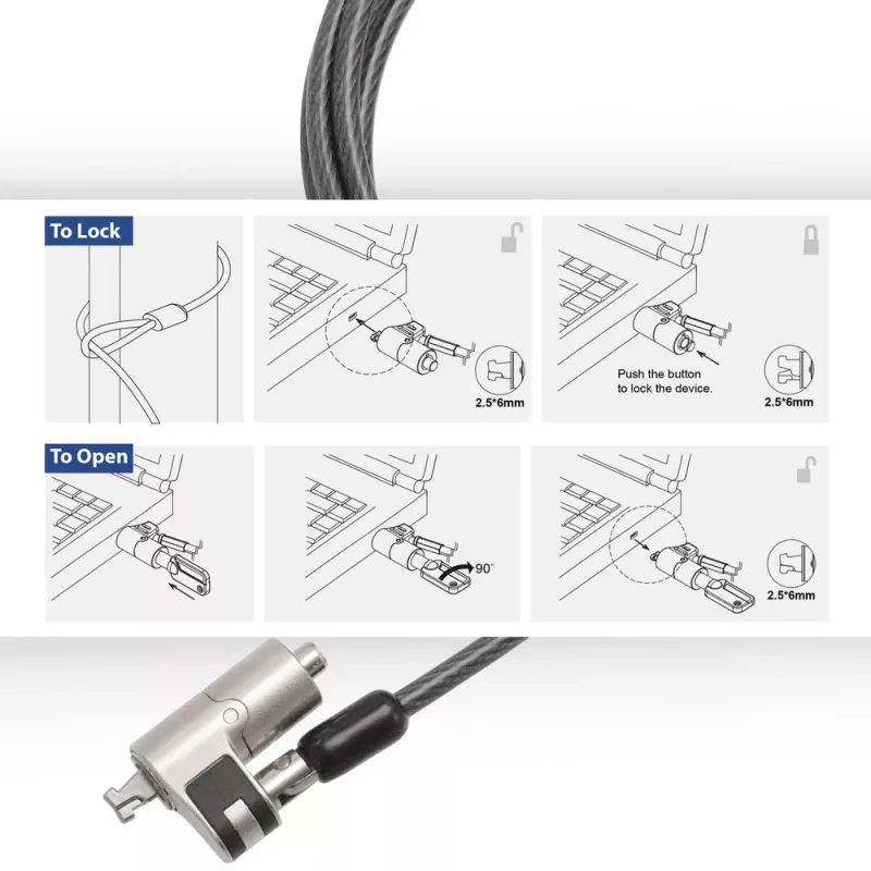 Nešiojamojo kompiuterio spyna ACT AC9030 Metallic Round Key 2m kabelis