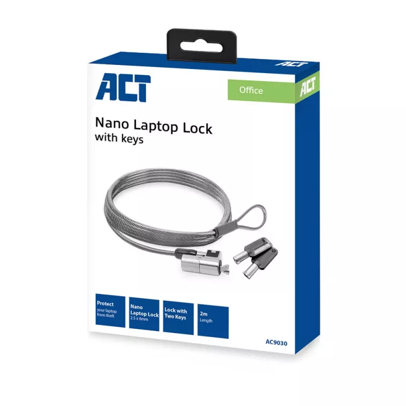 Nešiojamojo kompiuterio spyna ACT AC9030 Metallic Round Key 2m kabelis