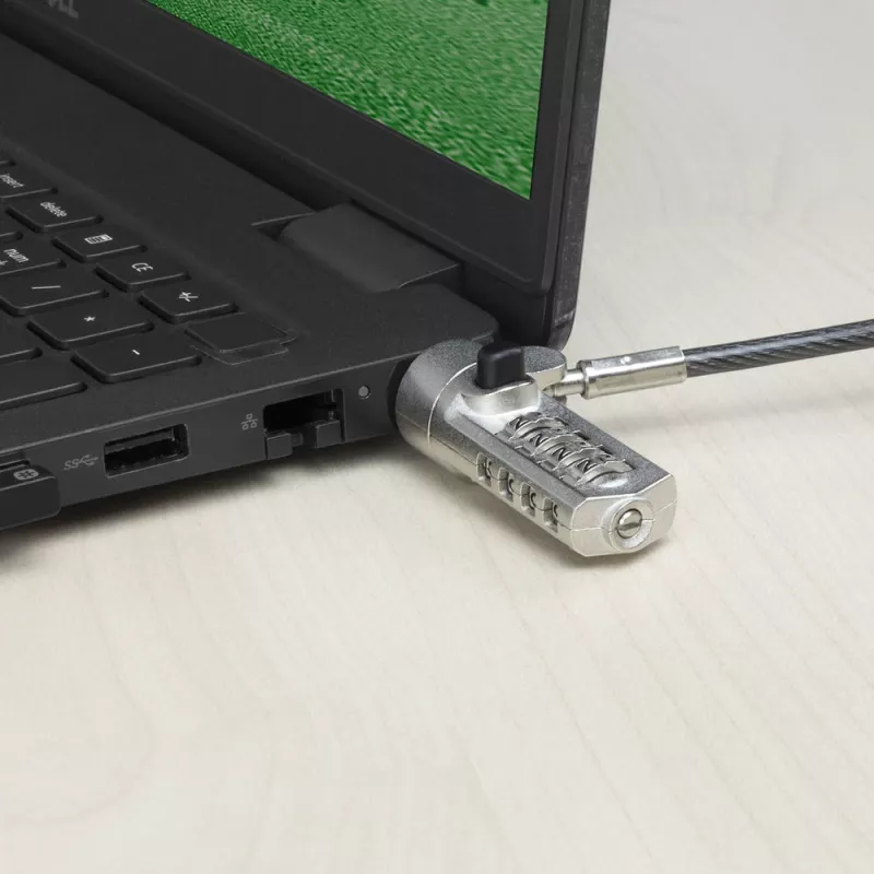 ACT Wedge nešiojamojo kompiuterio užraktas su kombinuota spyna, metalinės spalvos, 2 m kabelis