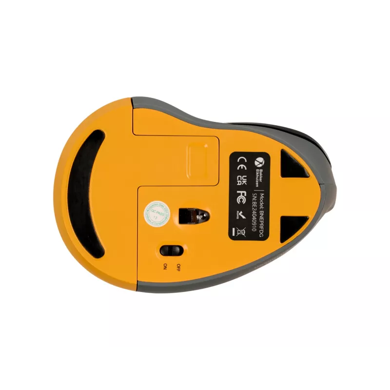 BakkerElkhuizen PRF Mouse Wireless tamsiai pilka, dešinei rankai, vertikalus dizainas, optinis, RF belaidis, 1600 DPI, juoda, pilka