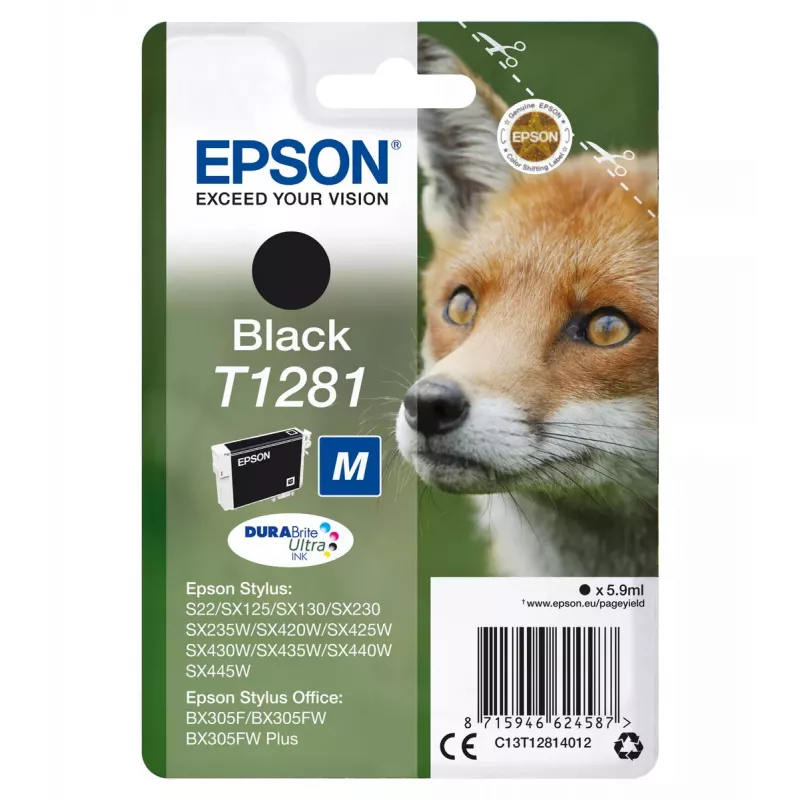 Epson T1281 Fox vienetinis rašalo kasetės paketas, juoda