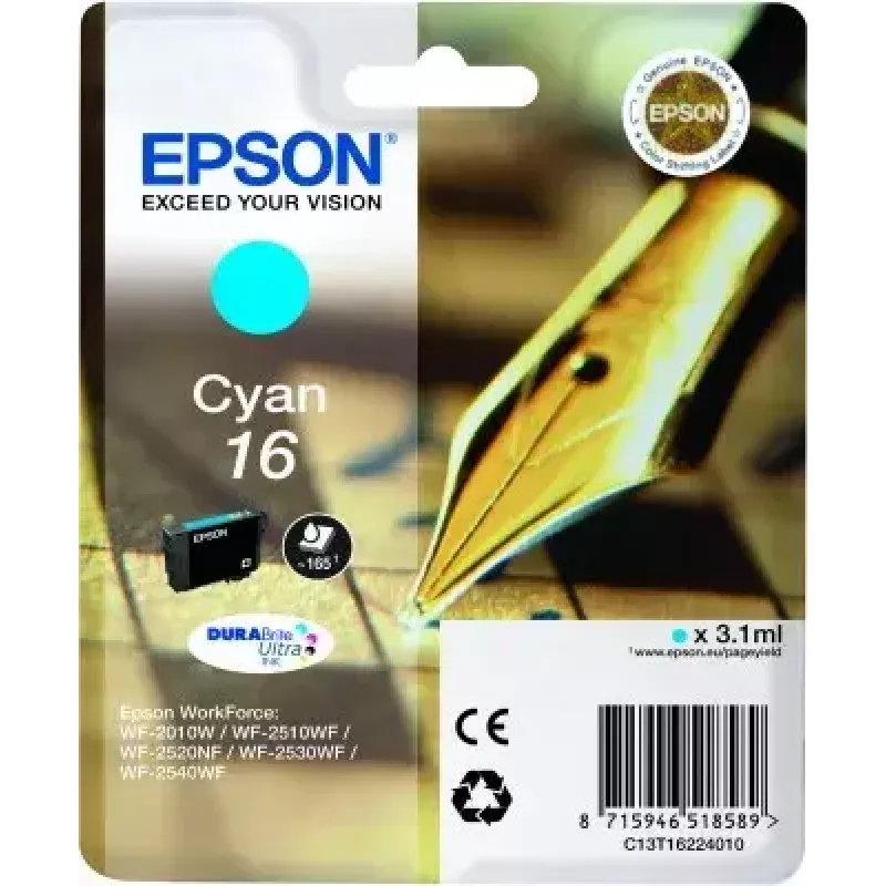 Rašalo kasetė Epson C13T16224010 DURABrite Ultra žydra Vienos pakuotės Standartinė išeiga