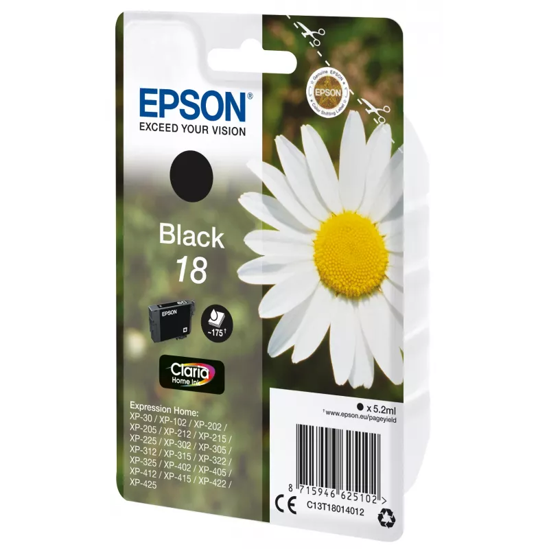 Epson Daisy Singlepack Juoda 18 Claria Home Ink, Juoda, pigmentinis rašalas, 5.2 ml, 1 vnt., 175 puslapių