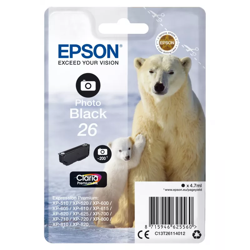 Epson Polar bear vienetinis paketas Photo Juoda 26 Claria Premium Ink