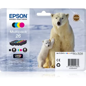 Epson Polar bear daugialypė pakuotė 4 spalvų 26 Claria Premium rašalas, juodas, žydras, purpurinis, geltonas, 6,2 ml, 4,5 ml, 1 vnt., daugialypė pakuotė