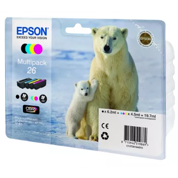 Epson Polar bear daugialypė pakuotė 4 spalvų 26 Claria Premium rašalas, juodas, žydras, purpurinis, geltonas, 6,2 ml, 4,5 ml, 1 vnt., daugialypė pakuotė