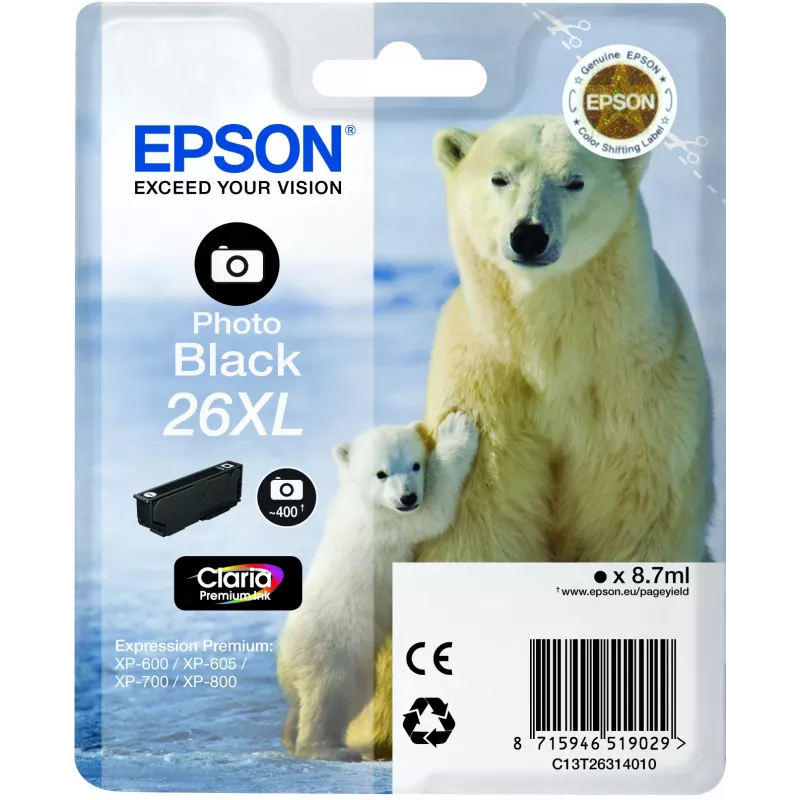 Epson Polar bear vienos pakuotės Photo Juoda 26XL Claria Premium rašalas