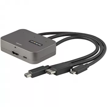 StarTech.com 3-in-1 Multiport to HDMI Adapter - 4K 60Hz USB-C, HDMI arba Mini DisplayPort į HDMI keitiklis konferencijų kambariui - Skaitmeninis AV vaizdo adapteris HDMI monitoriui/ekranui prijungti