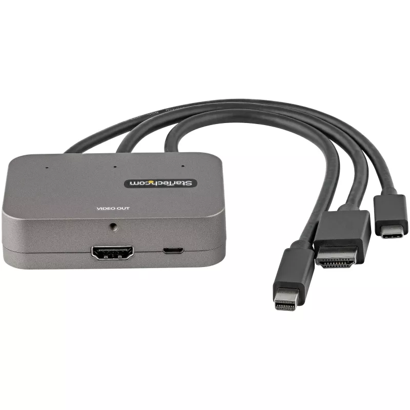 StarTech.com 3-in-1 Multiport to HDMI Adapter - 4K 60Hz USB-C, HDMI arba Mini DisplayPort į HDMI keitiklis konferencijų kambariui - Skaitmeninis AV vaizdo adapteris HDMI monitoriui/ekranui prijungti