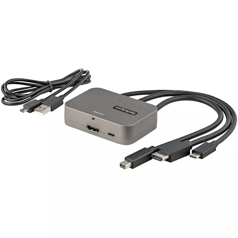 StarTech.com 3-in-1 Multiport to HDMI Adapter - 4K 60Hz USB-C, HDMI arba Mini DisplayPort į HDMI keitiklis konferencijų kambariui - Skaitmeninis AV vaizdo adapteris HDMI monitoriui/ekranui prijungti