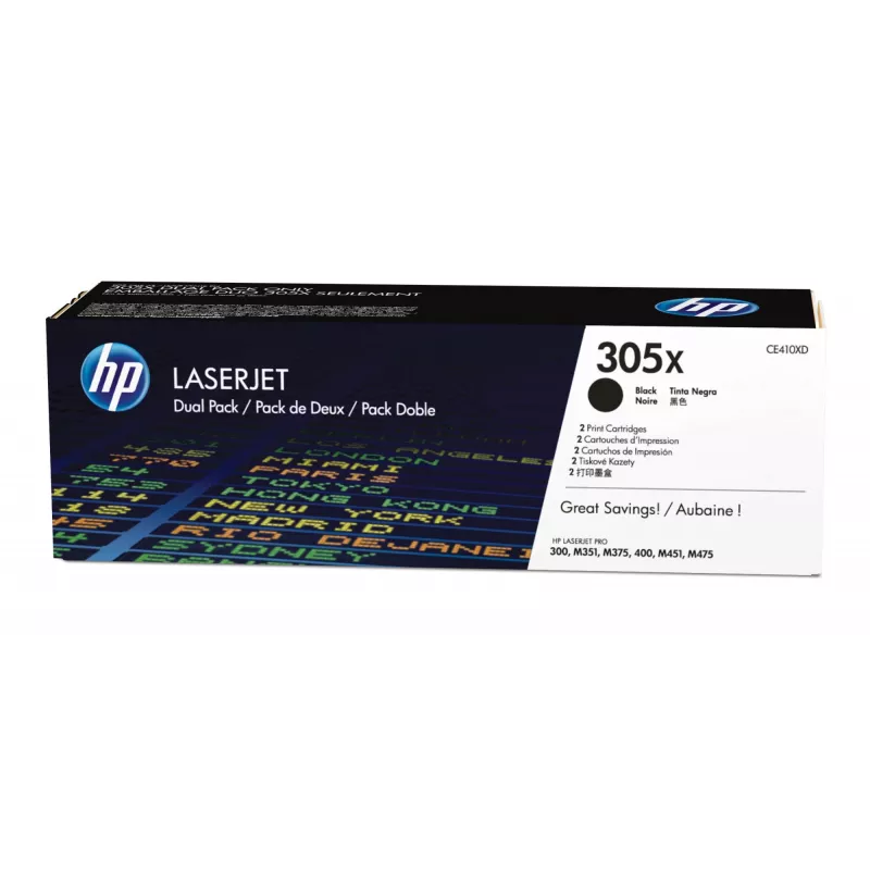 HP 305X 2 vnt. didelės išeigos juodi originalūs LaserJet kasečiai