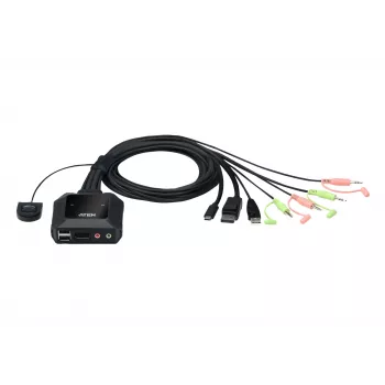 ATEN 2 prievadų USB-C DisplayPort hibridinis kabelinis KVM jungiklis, 4096 x 2160 pikselių, 4K Ultra HD, 0,74 W, juodas