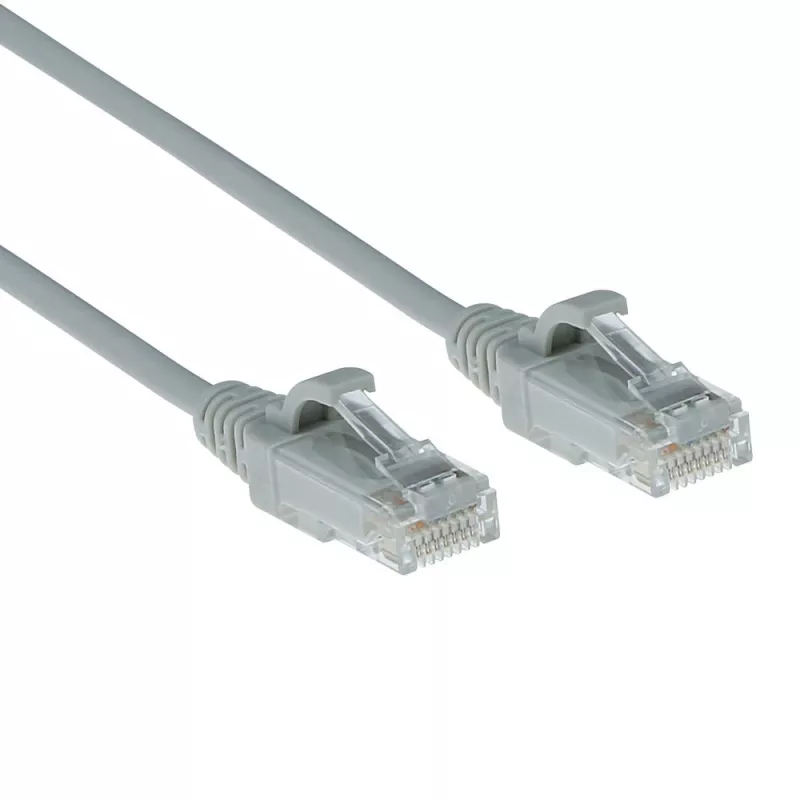 ACT pilkas 0,25 metro LSZH U/UTP CAT6 duomenų centro plonas pataisymo kabelis su apsaugotais RJ45 lizdais