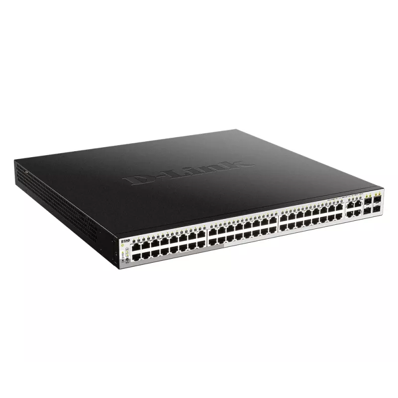 D-Link 52 prievadų PoE Gigabit išmanusis valdomas jungiklis su 4 x 100/1000Mbps kombinuotais prievadais