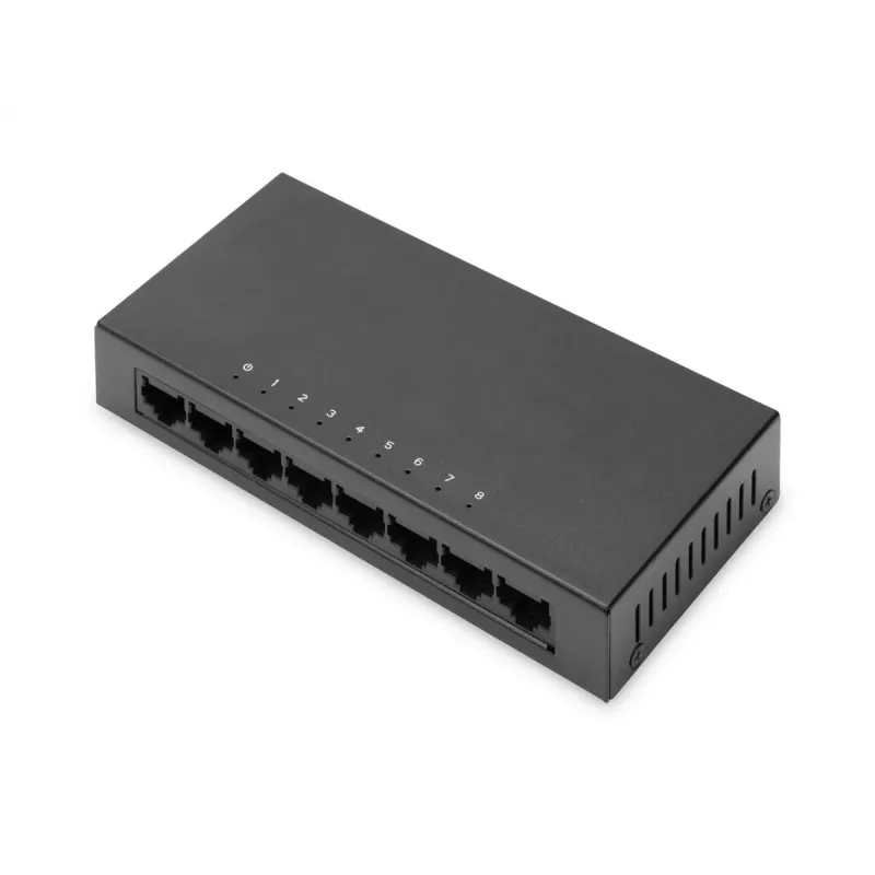 Nevaldomas jungiklis Digitus 8 prievadų 10/100 Mbps Fast Ethernet metaliniame korpuse
