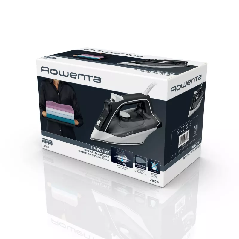 Rowenta DX1530 sausas ir garinis lygintuvas, nerūdijančio plieno padas, 2200 W, juodas