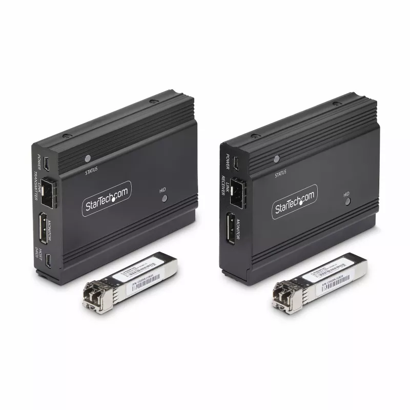 StarTech.com DisplayPort KVM ilgintuvas per šviesolaidį, 4K 60Hz, konsolės ilgintuvo rinkinys, iki 984 pėdų/300 m (daugiamodis) su iš anksto įmontuotais SFP+ moduliais, 3x USB HID