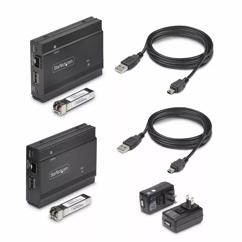 StarTech.com DisplayPort KVM ilgintuvas per šviesolaidį, 4K 60Hz, konsolės ilgintuvo rinkinys, iki 984 pėdų/300 m (daugiamodis) su iš anksto įmontuotais SFP+ moduliais, 3x USB HID