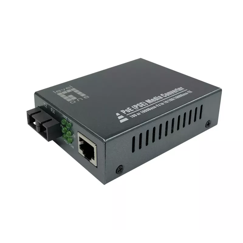 LevelOne RJ45 į SC Gigabit medijos keitiklis, PoE PSE, vienmodis pluoštas, 20 km