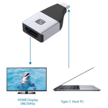Techly IADAP USBC-HDMI4K USB grafikos adapteris 4096 x 2160 pikselių Juoda, Sidabrinė