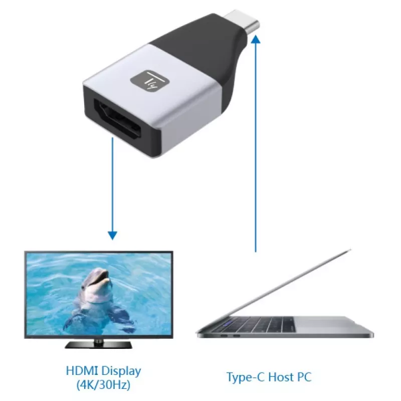 Techly IADAP USBC-HDMI4K USB grafikos adapteris 4096 x 2160 pikselių Juoda, Sidabrinė