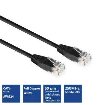 ACT Black 10 metrų U/UTP CAT6 jungiamasis kabelis su RJ45 jungtimis