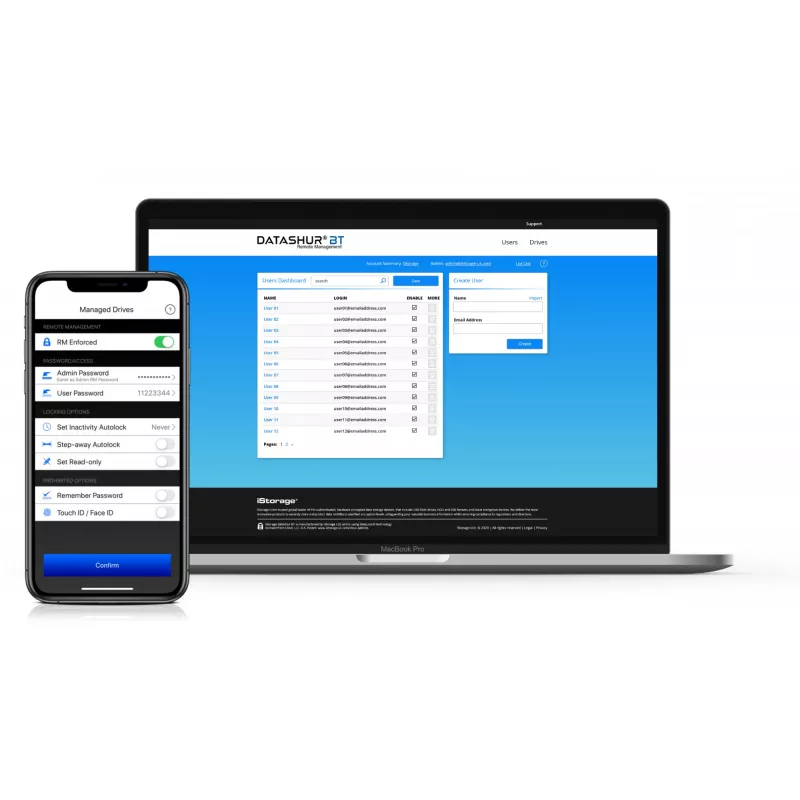 iStorage datAshur BT 64 GB | Užšifruota saugi USB atmintinė | Atrakinimas per išmanųjį telefoną naudojant Bluetooth | FIPS 140-2 3 lygio sertifikuota | Parengta nuotoliniam valdymui