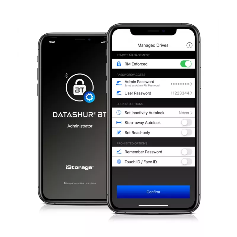 iStorage datAshur BT 64 GB | Užšifruota saugi USB atmintinė | Atrakinimas per išmanųjį telefoną naudojant Bluetooth | FIPS 140-2 3 lygio sertifikuota | Parengta nuotoliniam valdymui