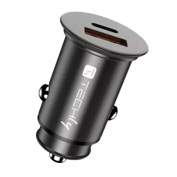 Techly Mini automobilinis kroviklis USB-A ir USB-C greitasis įkrovimas 3.0 38W juodo metalo