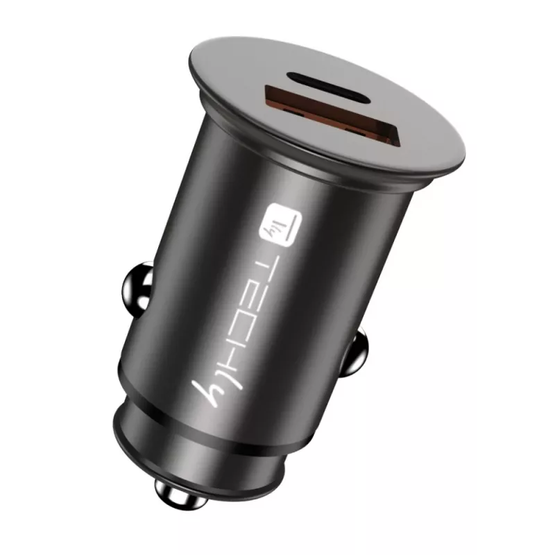 Techly Mini automobilinis kroviklis USB-A ir USB-C greitasis įkrovimas 3.0 38W juodo metalo