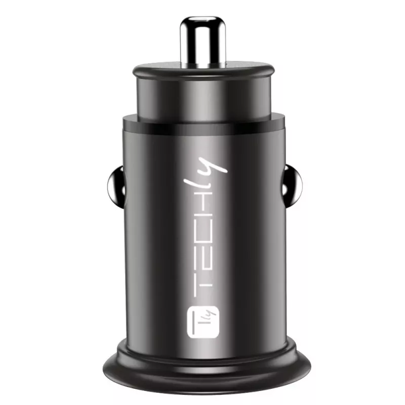 Techly Mini automobilinis kroviklis USB-A ir USB-C greitasis įkrovimas 3.0 38W juodo metalo
