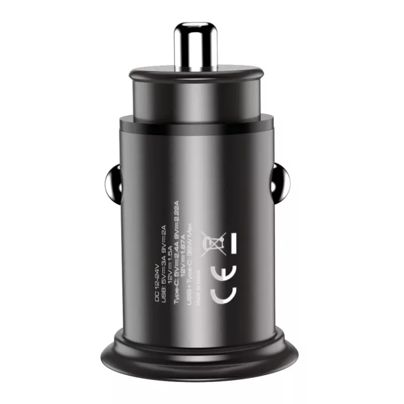 Techly Mini automobilinis kroviklis USB-A ir USB-C greitasis įkrovimas 3.0 38W juodo metalo